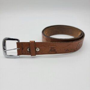 Vintage‎ Tooled Leather Belt Mexico Spellout Ruins Embossed Unique